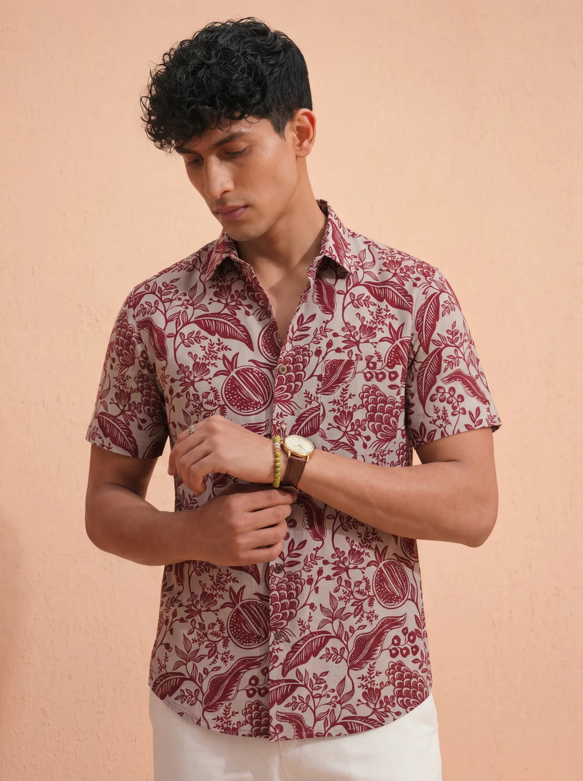 Rustic Bloom – Printed Cotton Half Sleeve Shirt