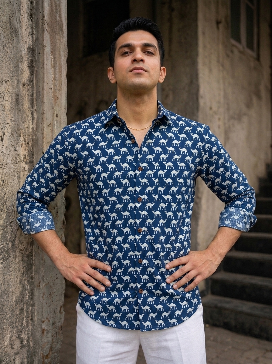 Camel Caravan – Printed Cotton Full Sleeve Shirt