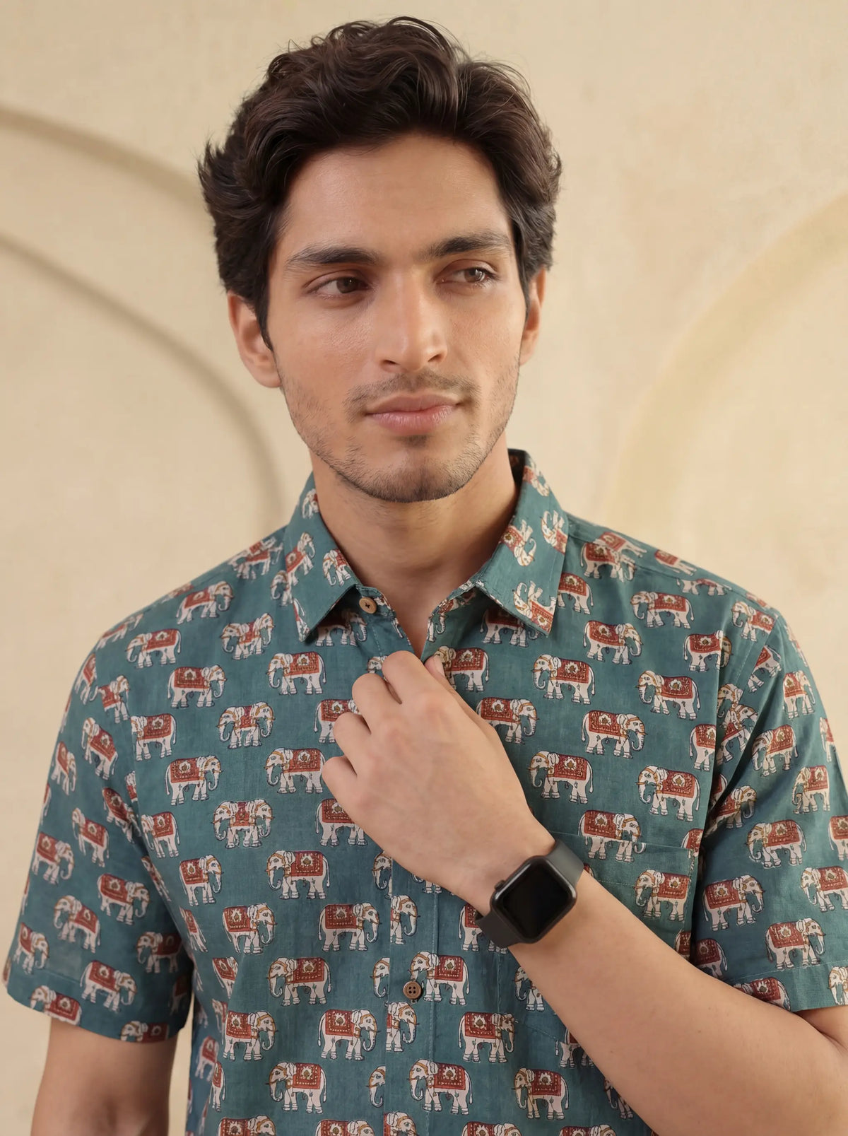 Elephant Elegance – Printed Cotton Half Sleeve Shirt