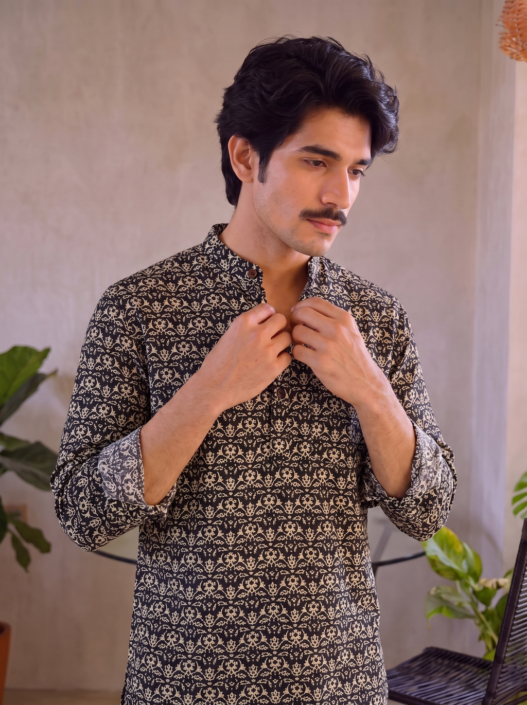 Rajasthani Charm – Men's Printed Cotton Short Kurta