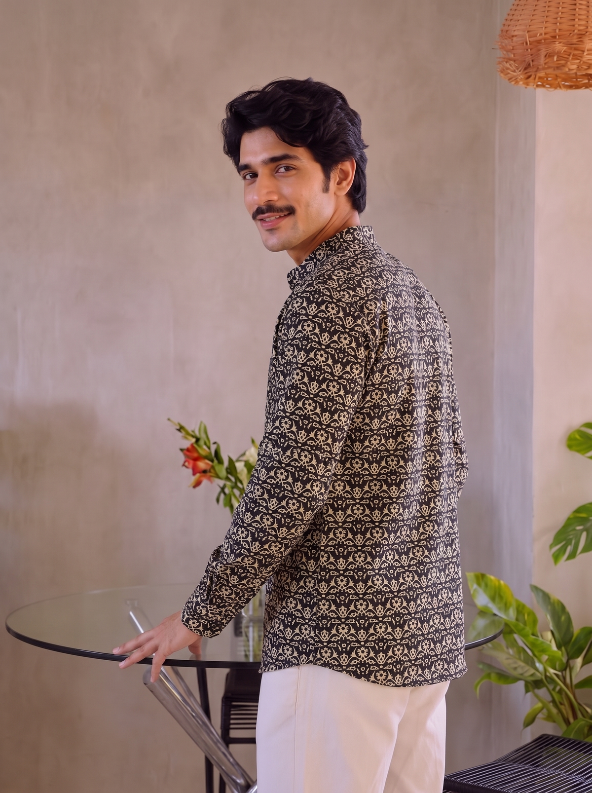 Rajasthani Charm – Men's Printed Cotton Short Kurta