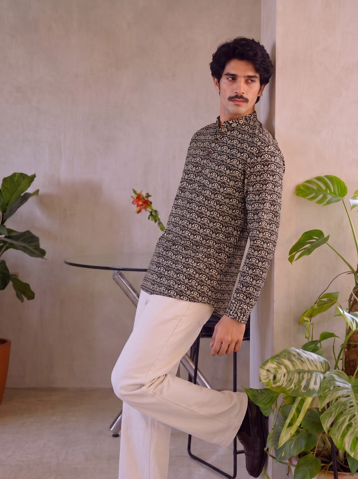 Rajasthani Charm – Men's Printed Cotton Short Kurta