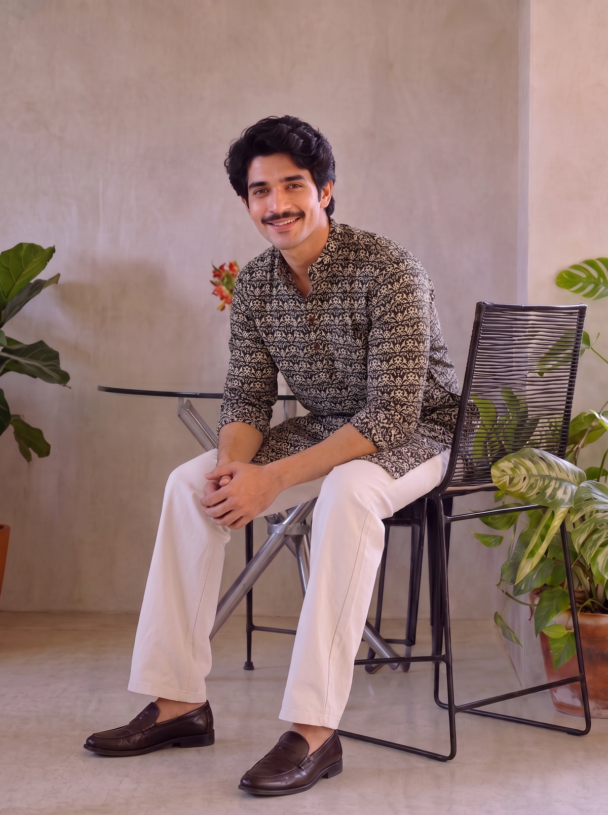 Rajasthani Charm – Men's Printed Cotton Short Kurta