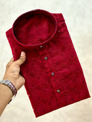 Red Chikankari Sequin Kurta