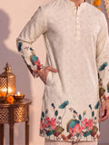 Cream Floral Jaal – Daman Work Printed Long Kurta