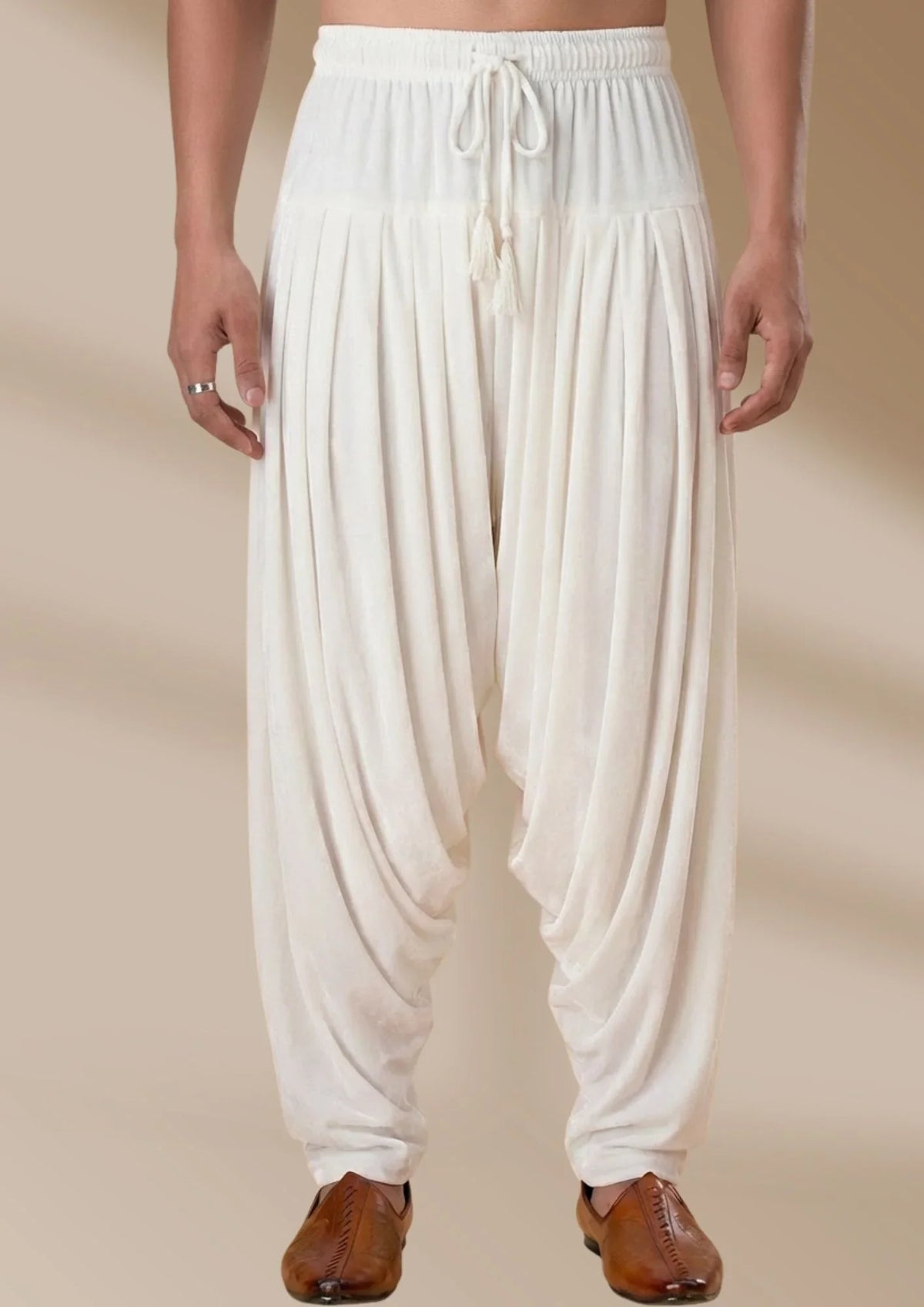 Velvet Dhoti Pant- White