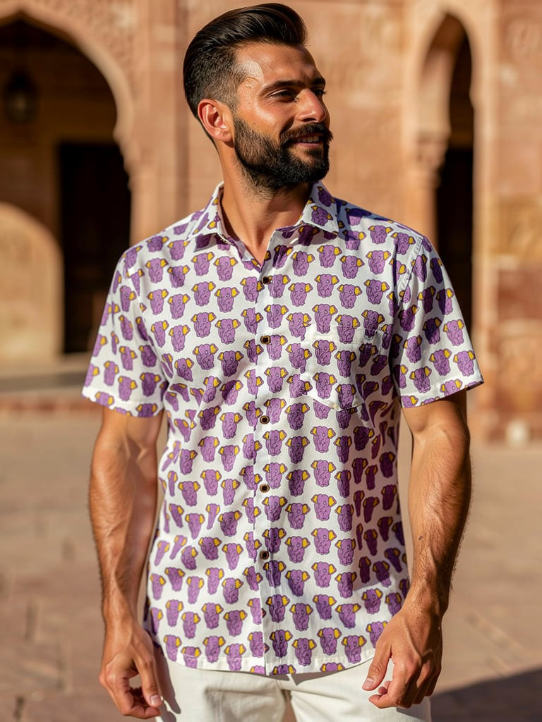 Vibrant Elephants – Cotton Half Sleeve Shirt