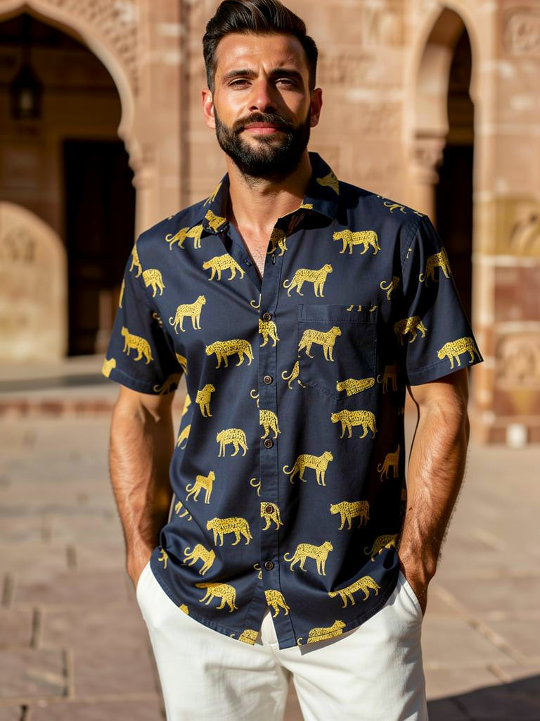 Savannah Spirit – Animal Print Cotton Half Sleeve Shirt