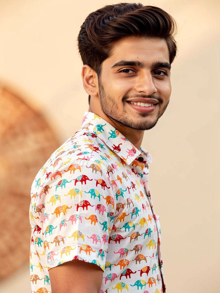Colorful Elephants – Cotton Half Sleeve Shirt