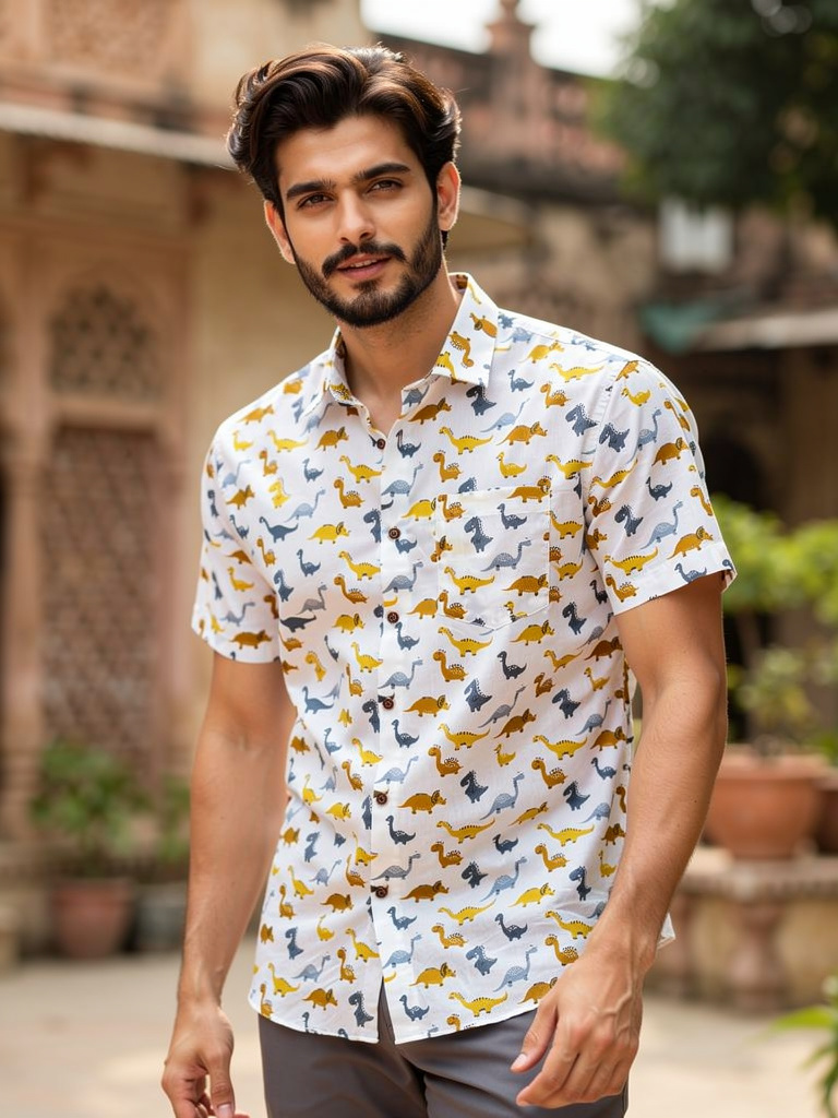 Dino Parade – Half Sleeve Cotton Shirt