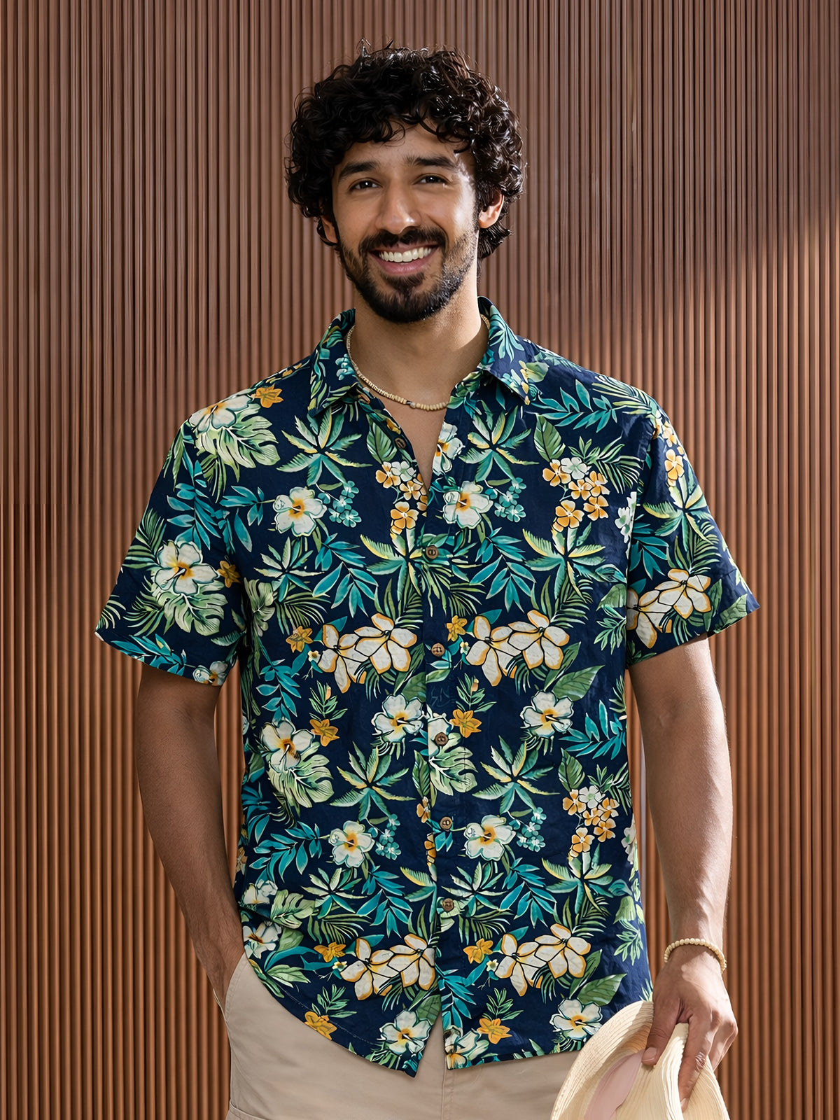 Floral Fusion – Navy & Green Printed Half Sleeve