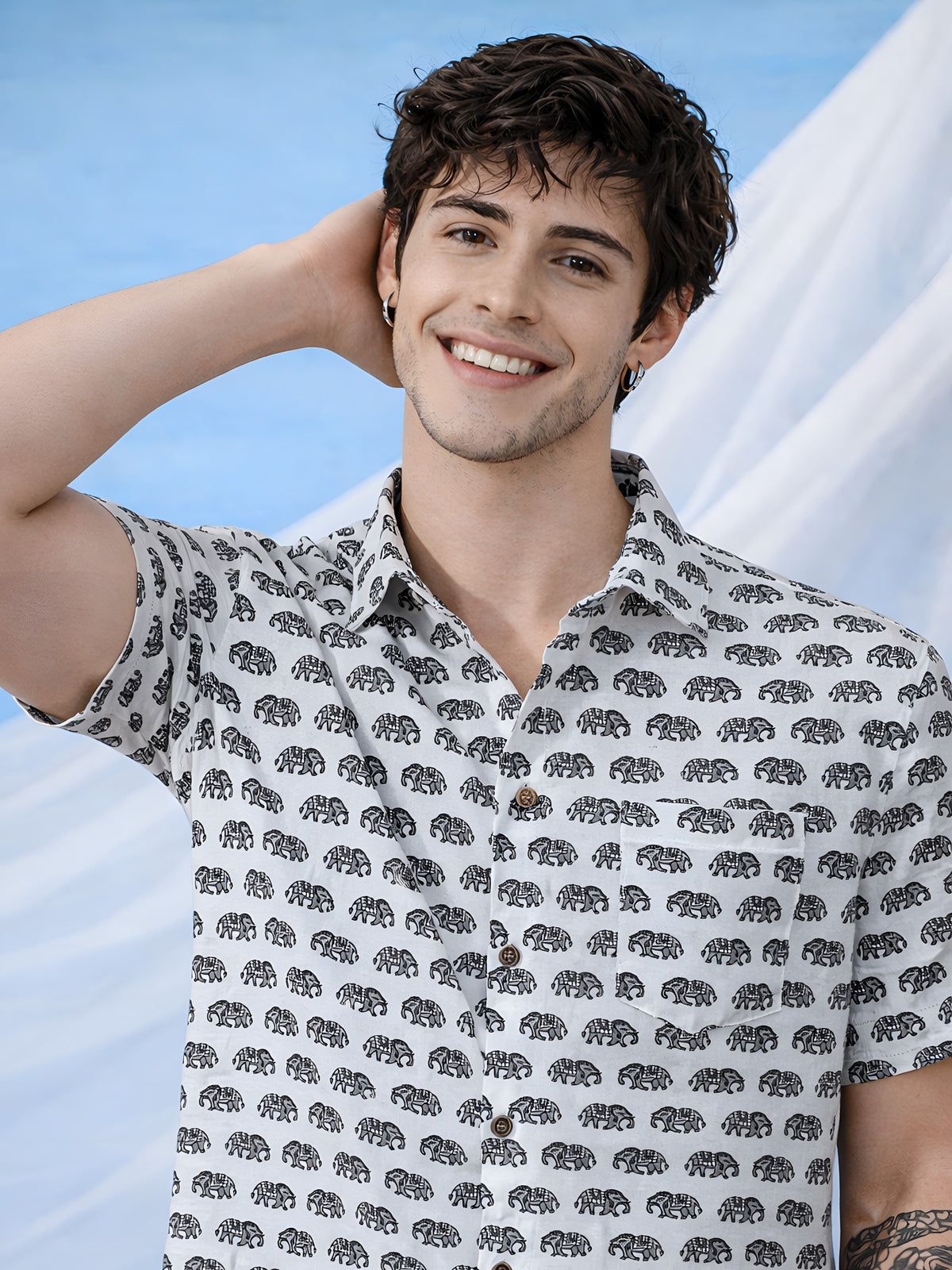 Elephant Harmony – Printed Cotton Half Sleeve