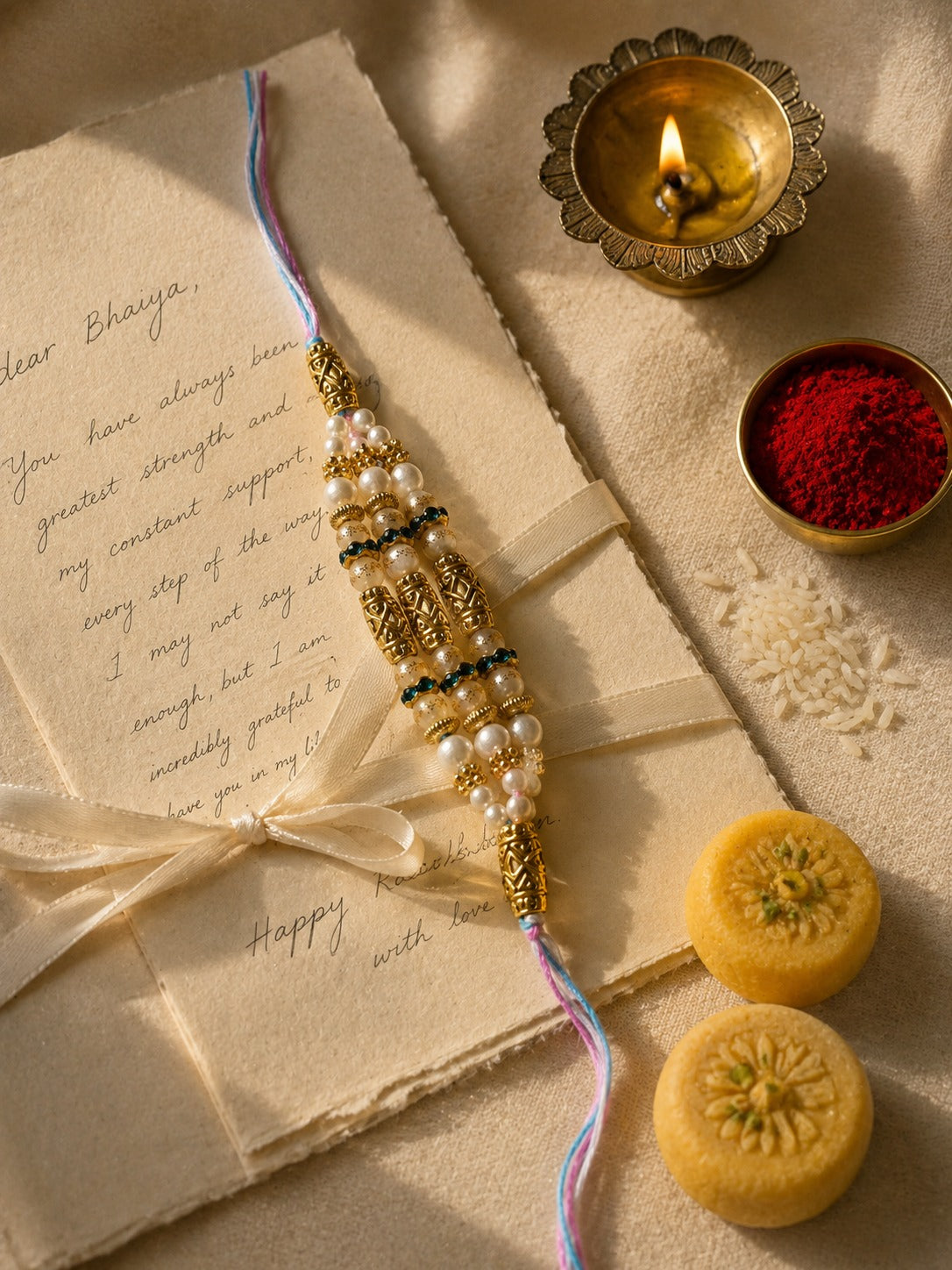 Meenakari Pearl Charm Rakhi