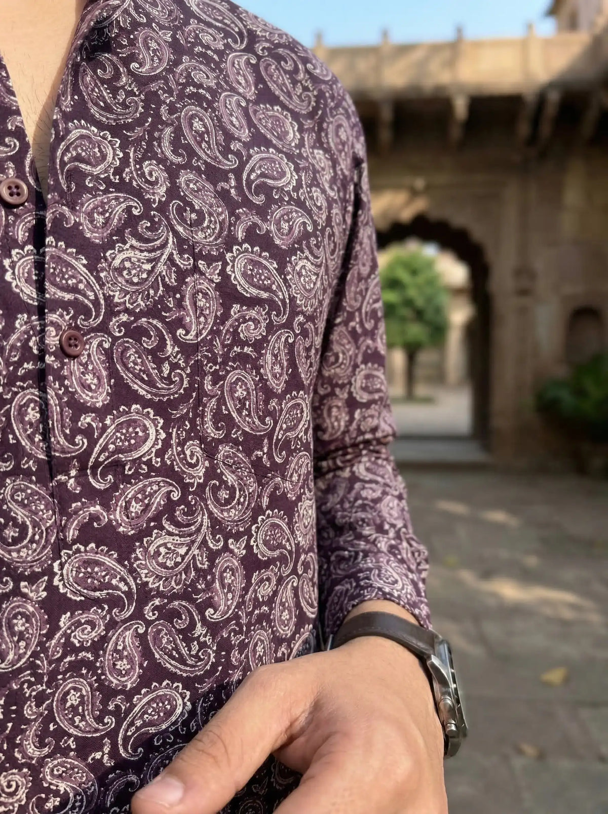 Paisley Charm – Printed Cotton Short Kurta in Purple