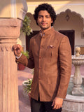 Linen Jodhpuri Bandhgala - Rich brown