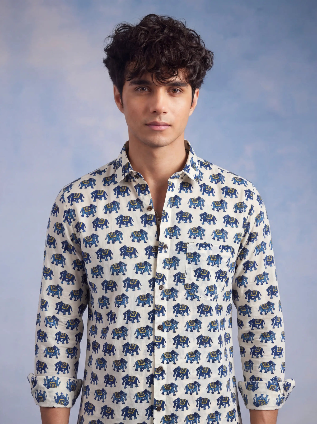 Majestic Elephants – Plus Size Printed Cotton Shirt
