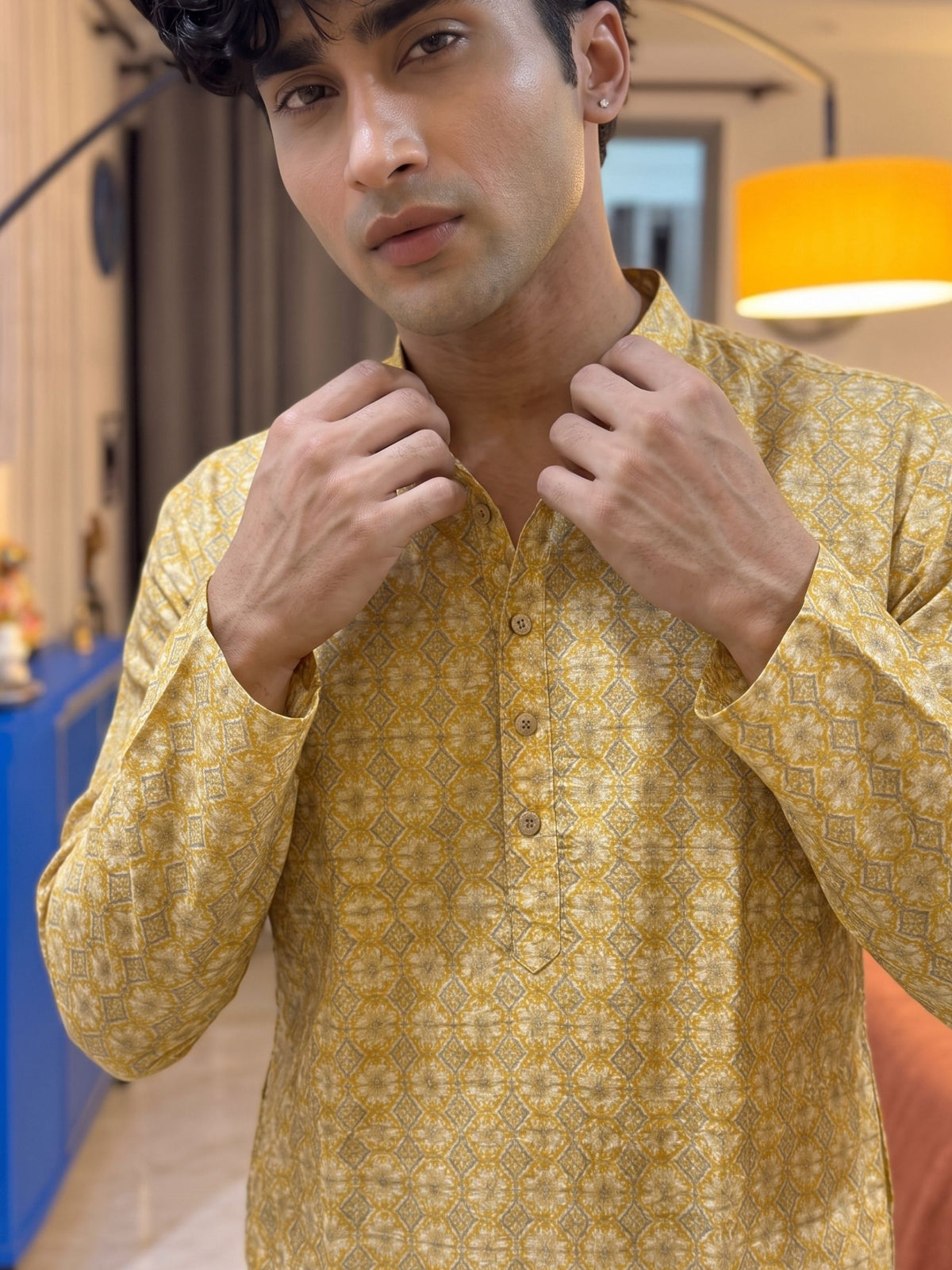 Stylish Printed Long Kurta in Vibrant Yellow