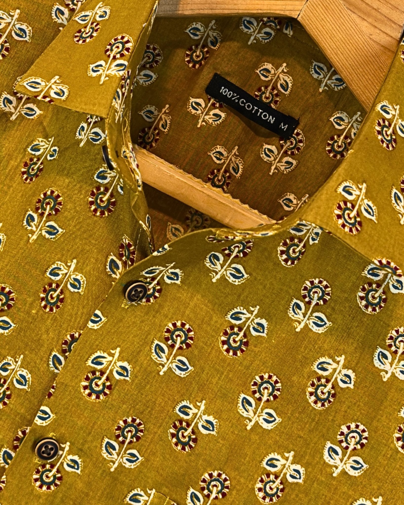 Aabroo Mustard Floral – Half Sleeve Cotton Shirt - Jaipuri Crown