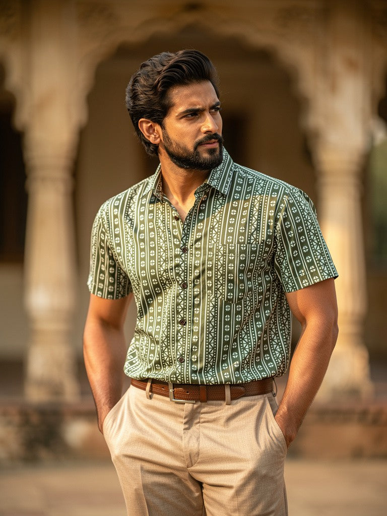 Jungle Grid – Half Sleeve Cotton Shirt