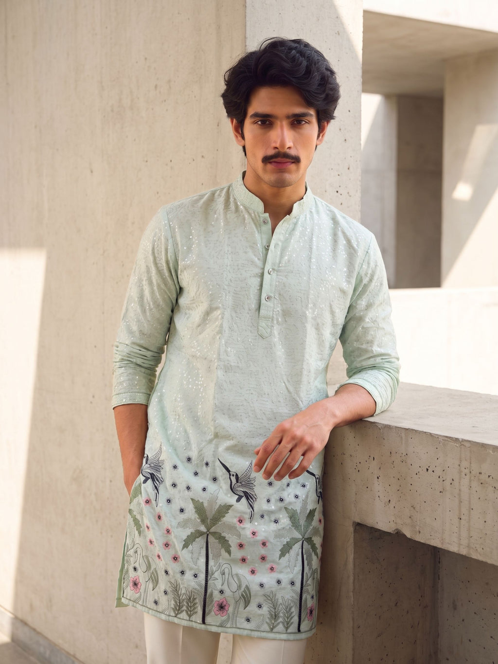 Men’s Heavy Designer Long Kurta – Auqa Zari work