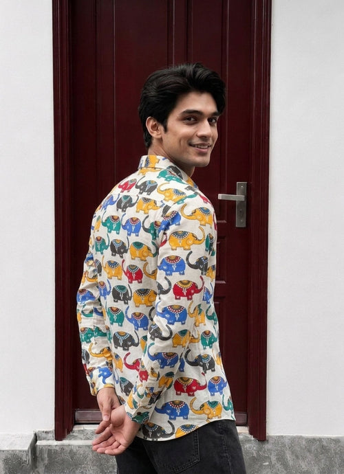 Airavata Elephants – Full Sleeve Cotton Shirt - Jaipuri Crown
