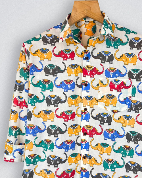 Airavata Elephants – Full Sleeve Cotton Shirt - Jaipuri Crown