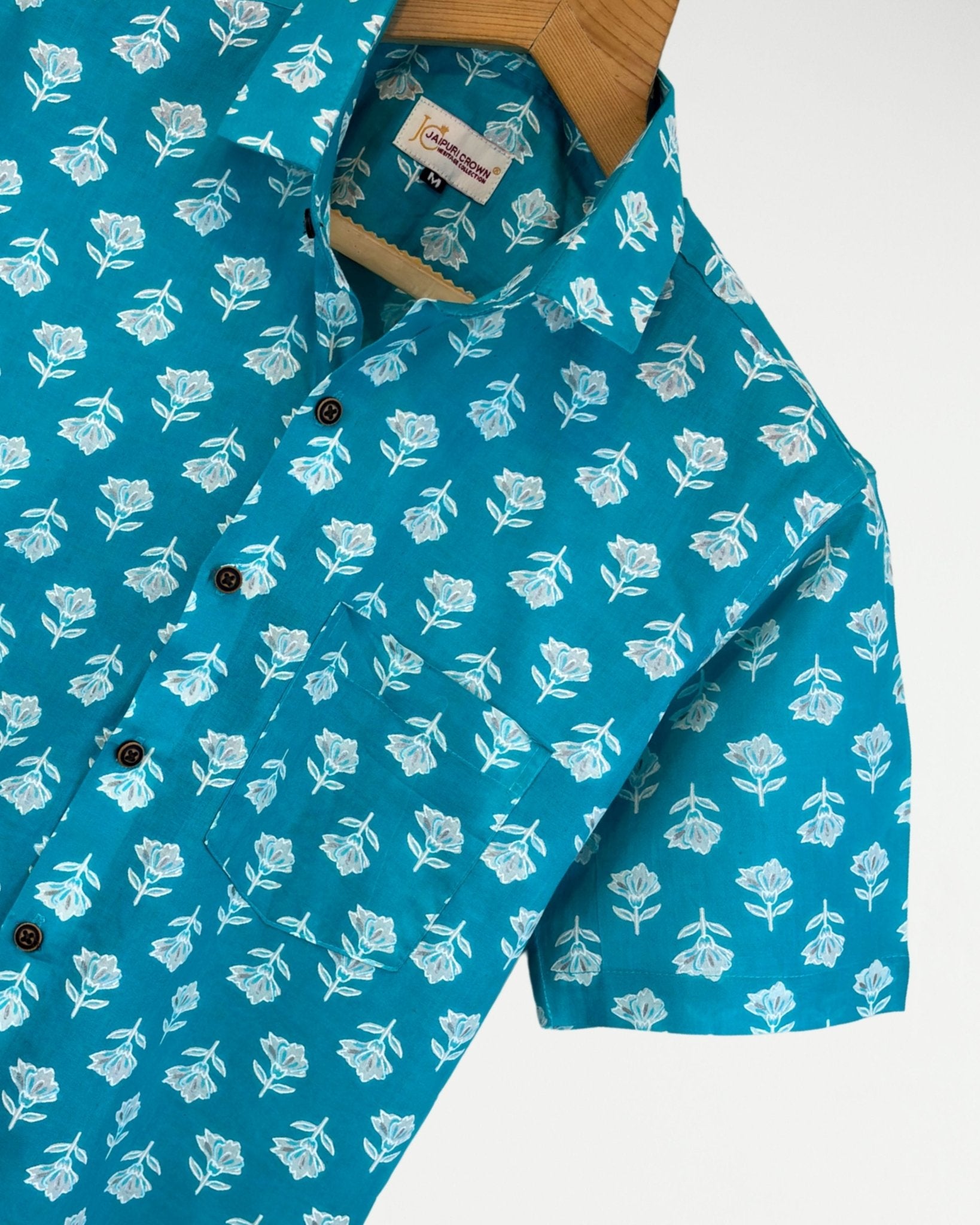 Aqua Buti – Half Sleeve Cotton Shirt - Jaipuri Crown