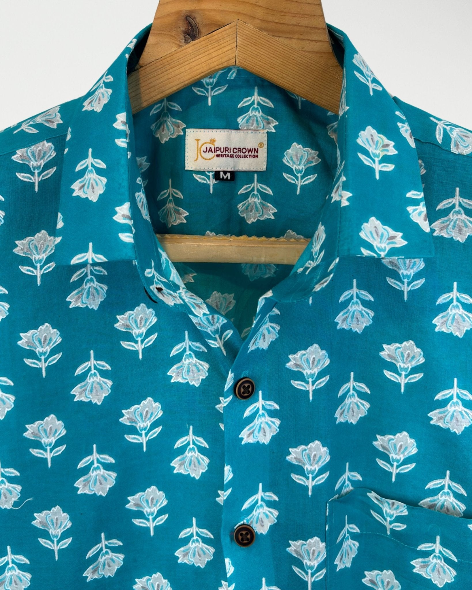 Aqua Buti – Half Sleeve Cotton Shirt - Jaipuri Crown