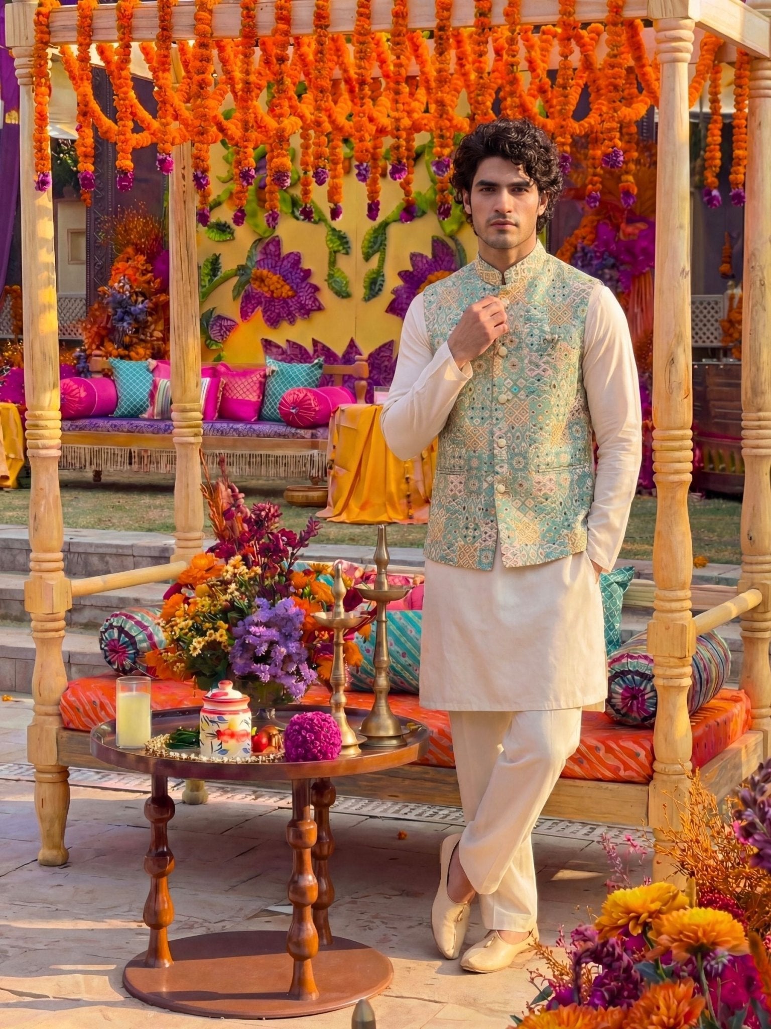 "अतुल्य" (Atulya) Abstract Jacquard Modi Jacket - Jaipuri Crown