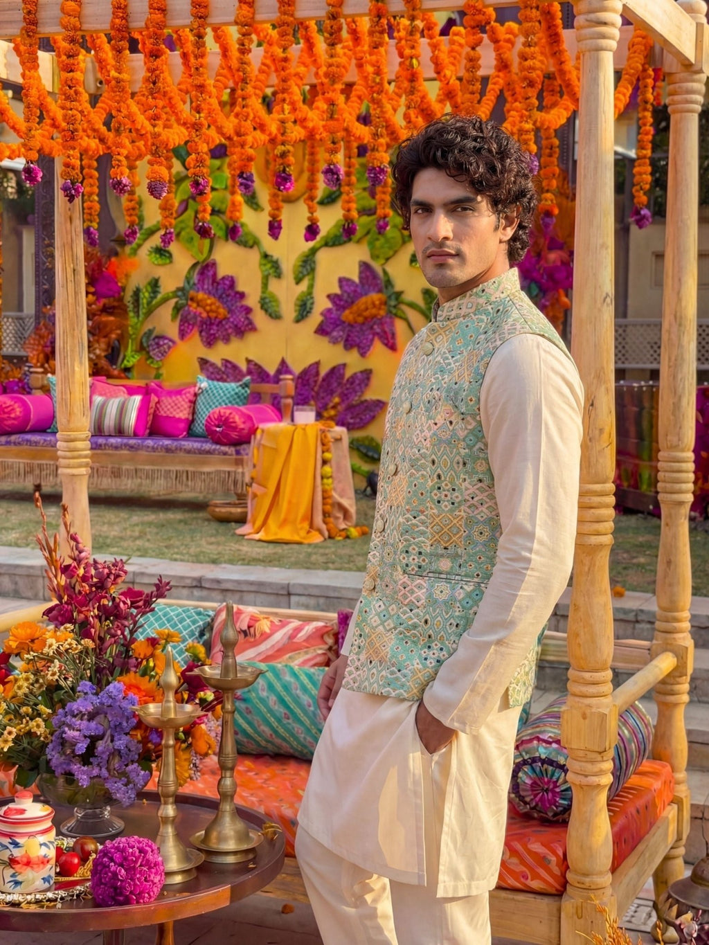 "अतुल्य" (Atulya) Abstract Jacquard Modi Jacket - Jaipuri Crown