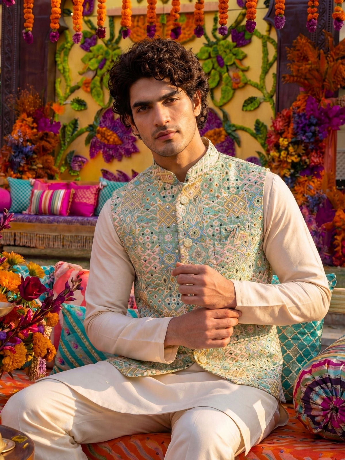 "अतुल्य" (Atulya) Abstract Jacquard Modi Jacket - Jaipuri Crown