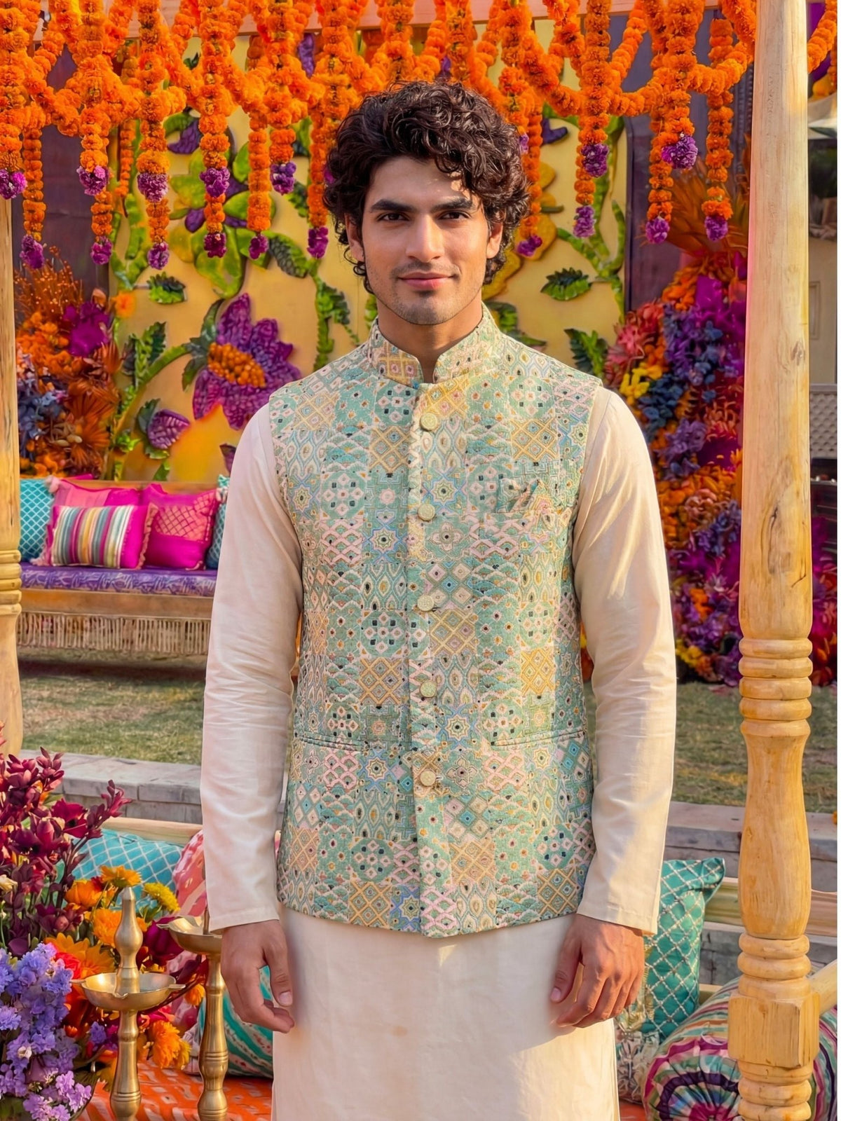 "अतुल्य" (Atulya) Abstract Jacquard Modi Jacket - Jaipuri Crown