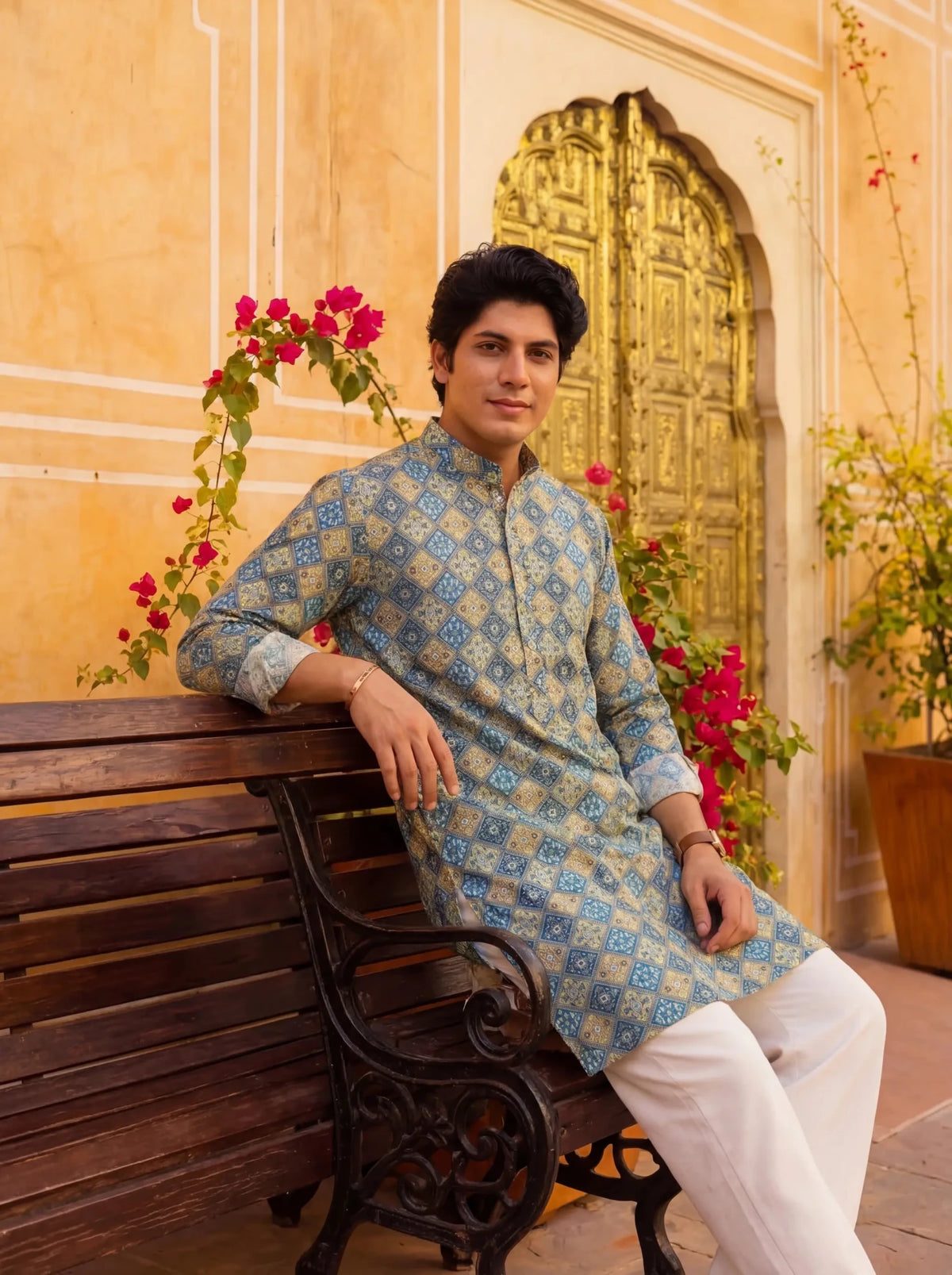 Azure Bandhej Kurta - Jaipuri Crown
