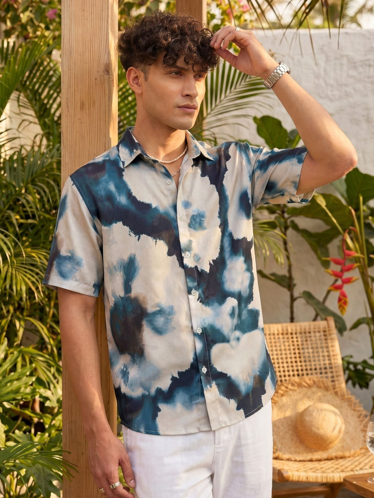 Azure Haze — Blue Digital Printed Cotton Cambric Shirt | Jaipuri Crown - Jaipuri Crown