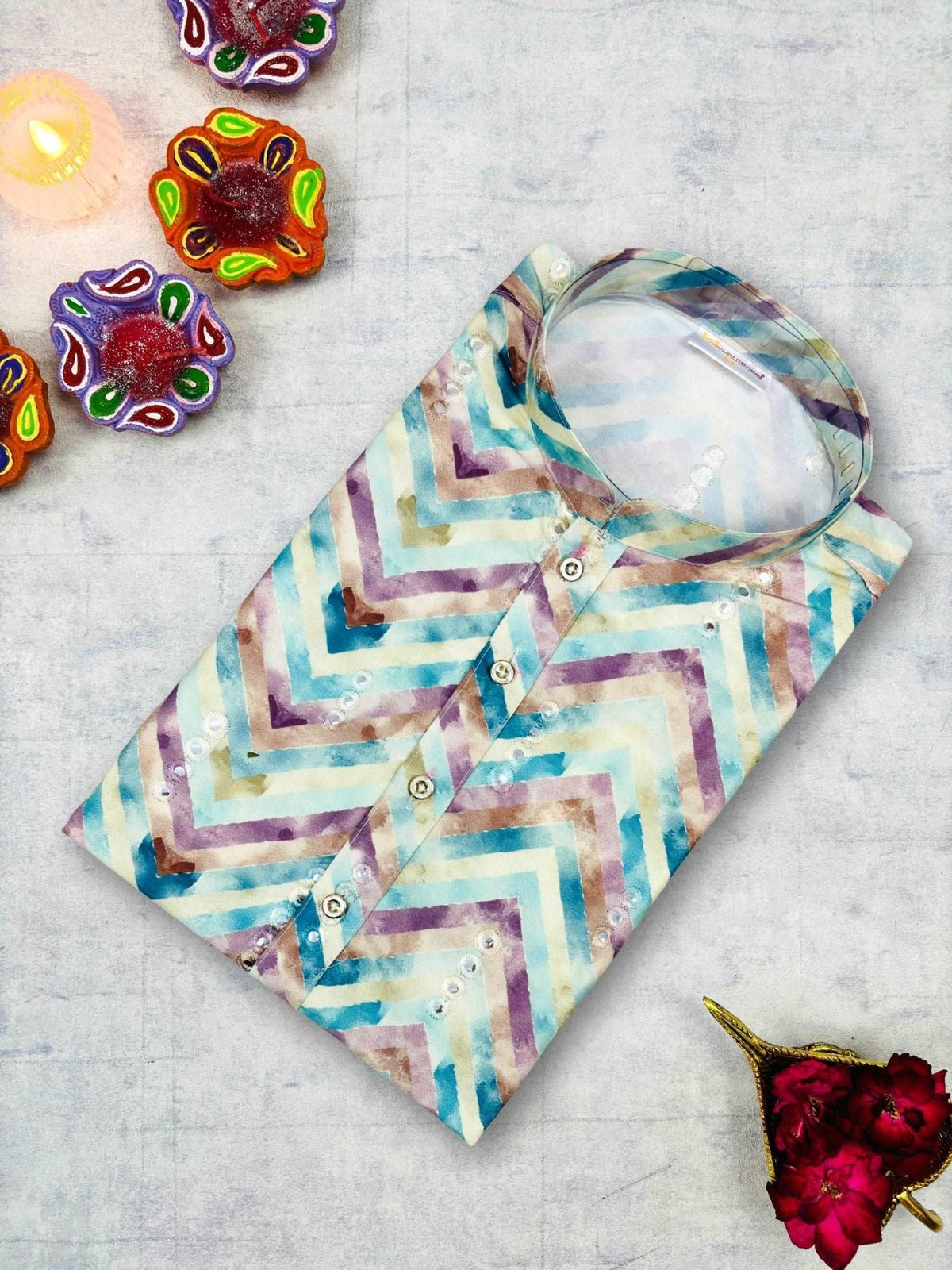 Azure Mirror Work Kurta - Jaipuri Crown