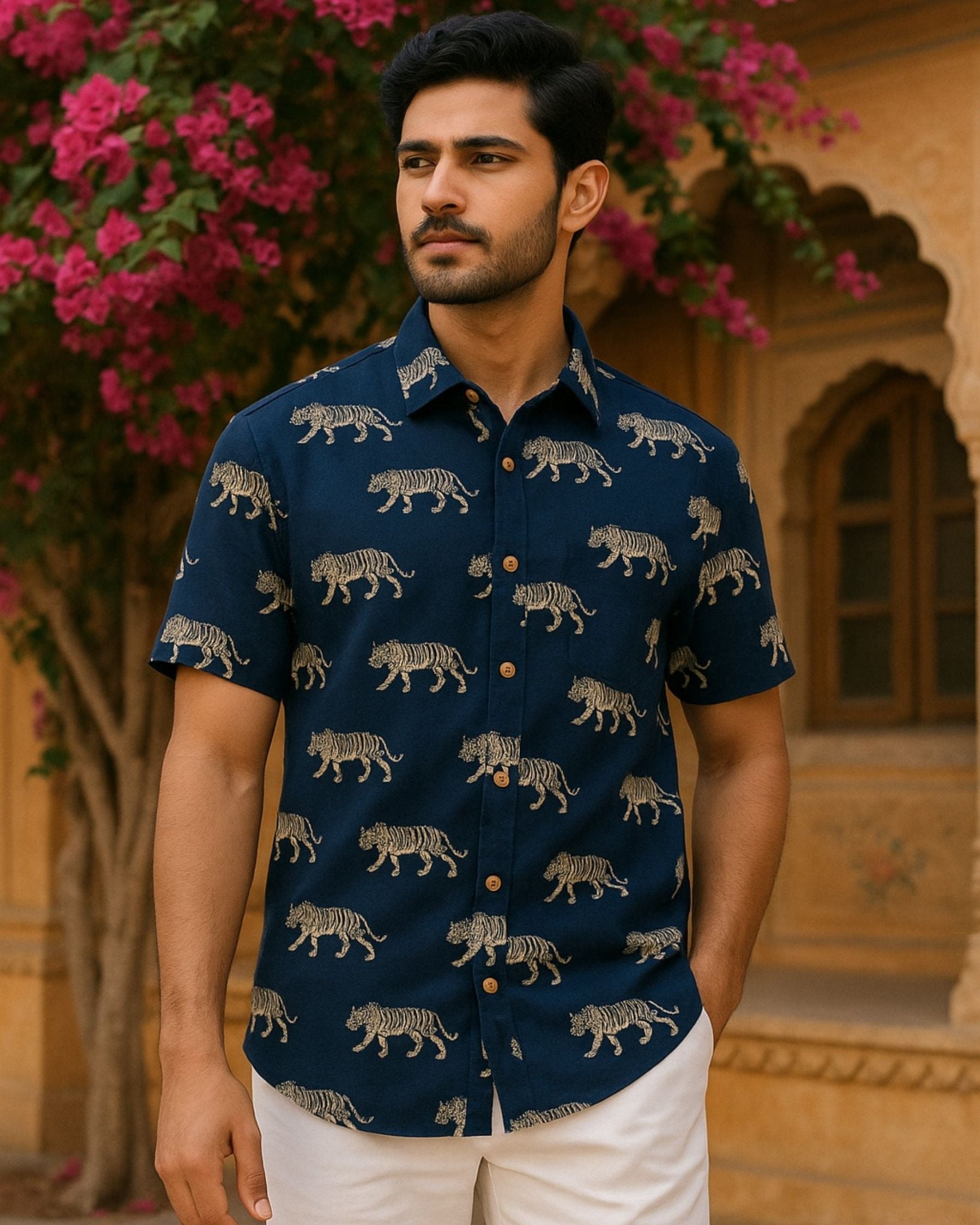Bagh Mera Sher – Half Sleeve Cotton Shirt - Jaipuri Crown