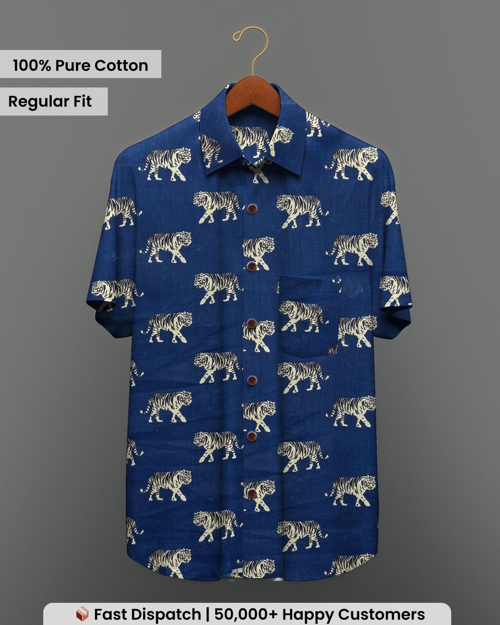 Bagh Mera Sher – Half Sleeve Cotton Shirt - Jaipuri Crown