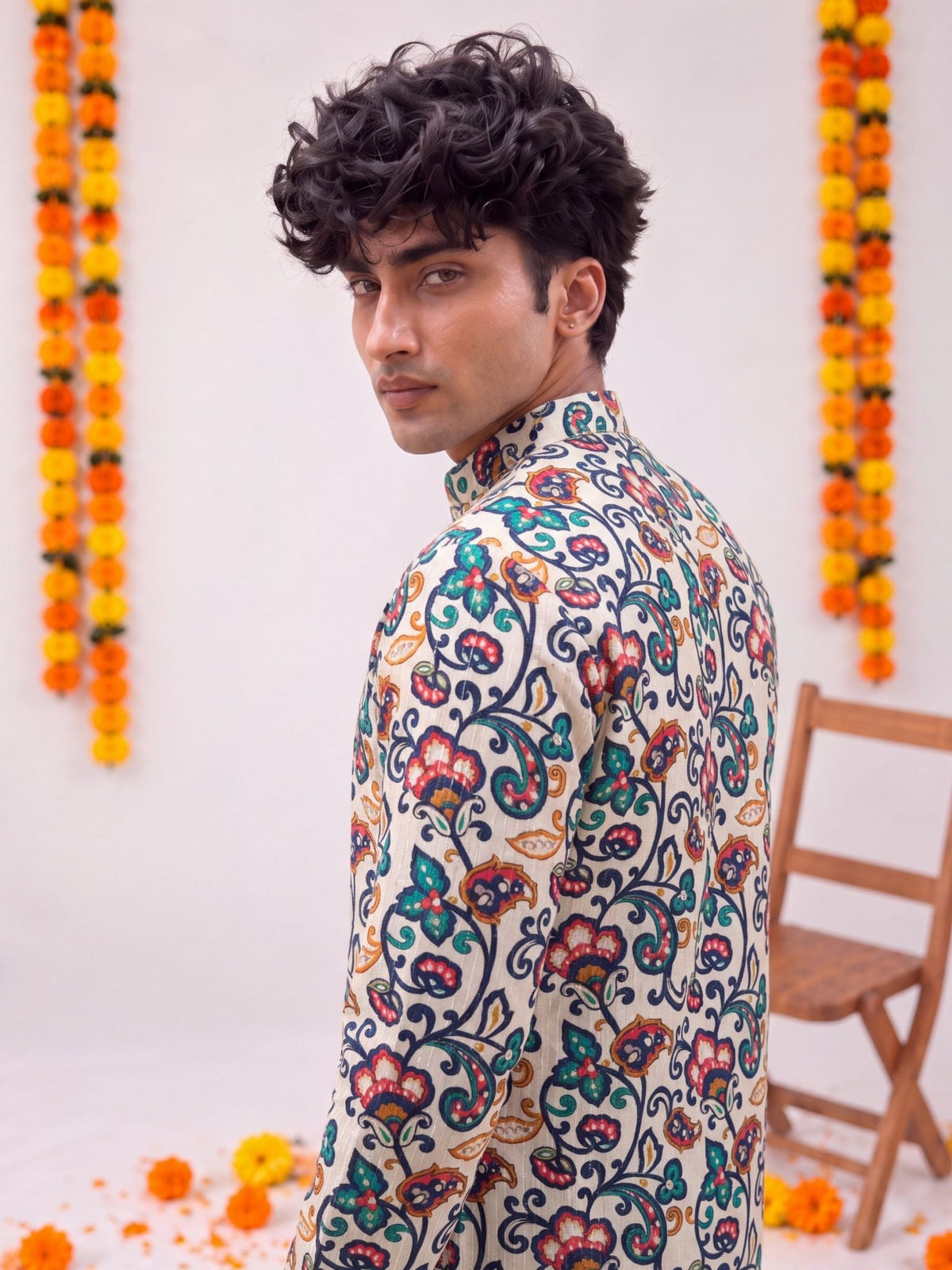 Beige Floral Jaal – Cotton Plan Long Kurta - Jaipuri Crown