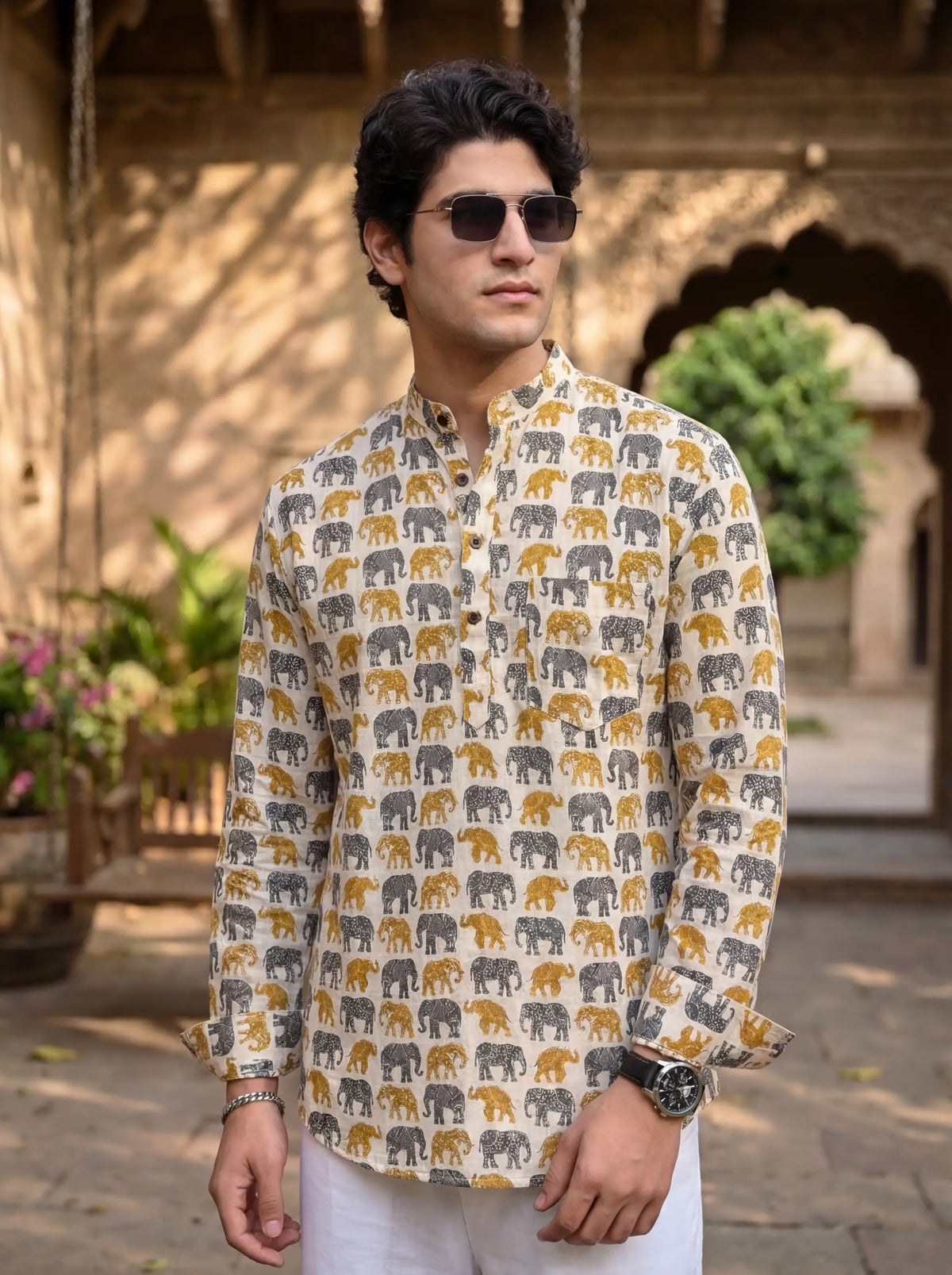 Plus Size Elephant Print Cotton Short Kurta
