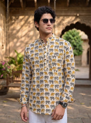 Plus Size Elephant Print Cotton Short Kurta