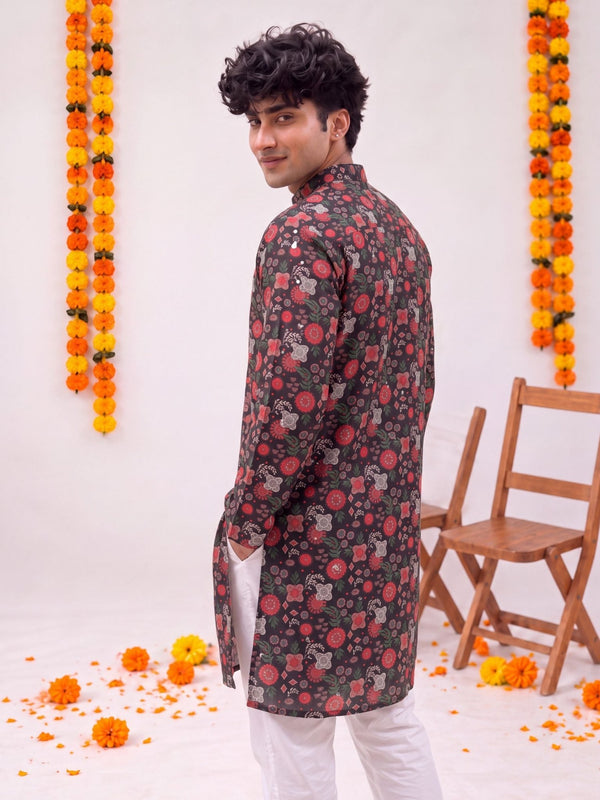 Black Floral Printed – Cotton Plan Long Kurta - Jaipuri Crown