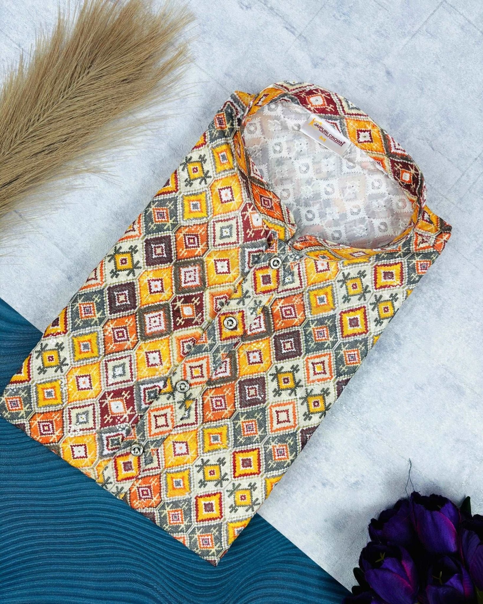 Blooming Blaze Printed Lucknowi Kurta - Jaipuri Crown