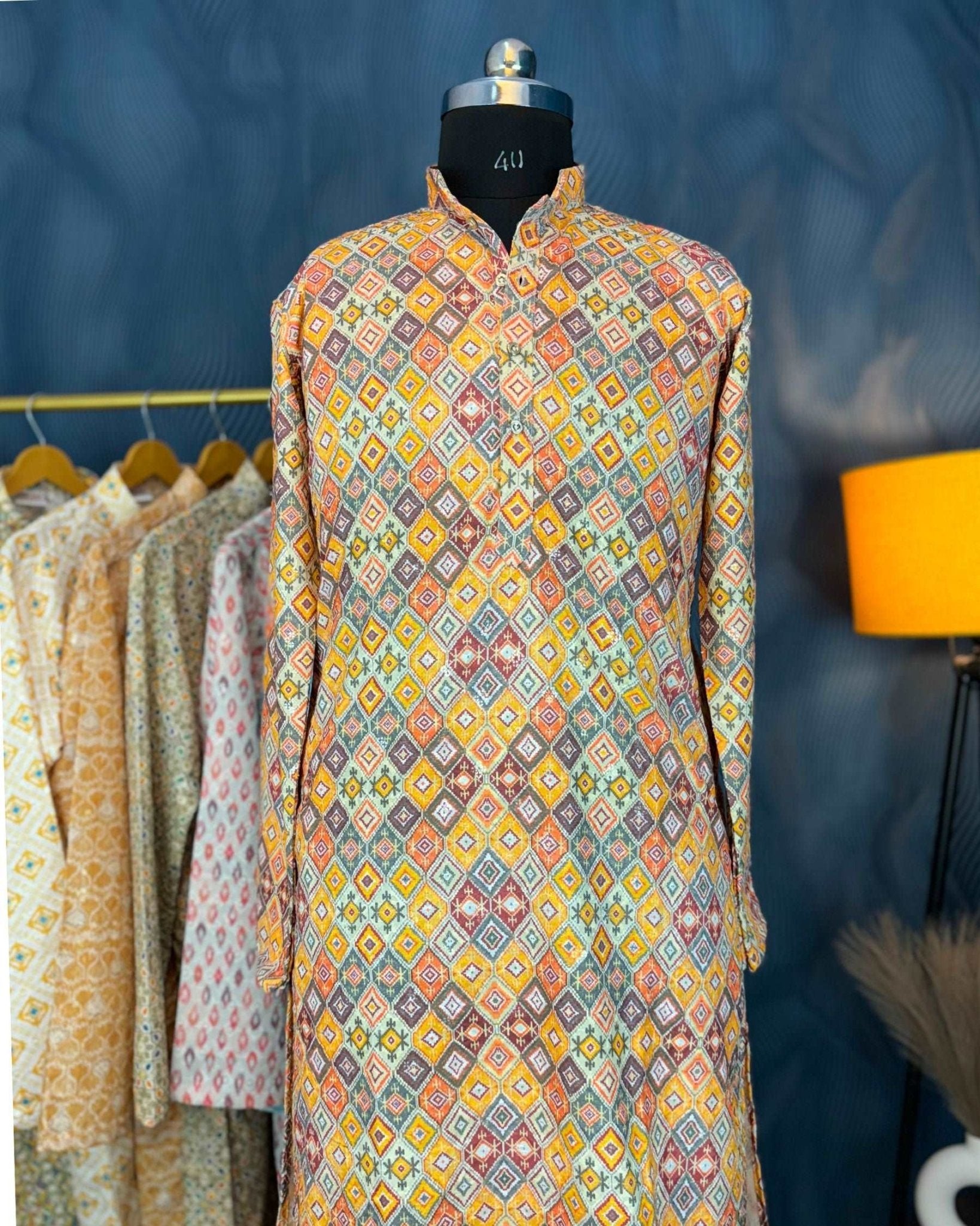 Blooming Blaze Printed Lucknowi Kurta - Jaipuri Crown