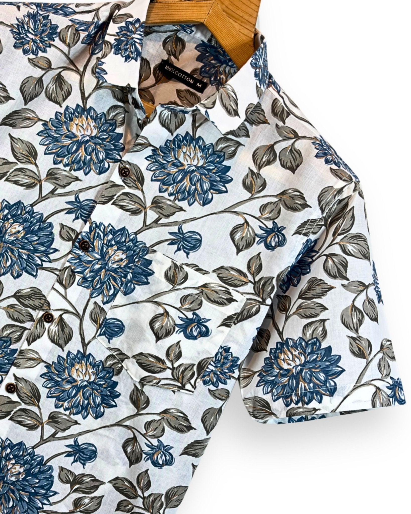 Blue Bloom – Half Sleeve Cotton Shirt - Jaipuri Crown