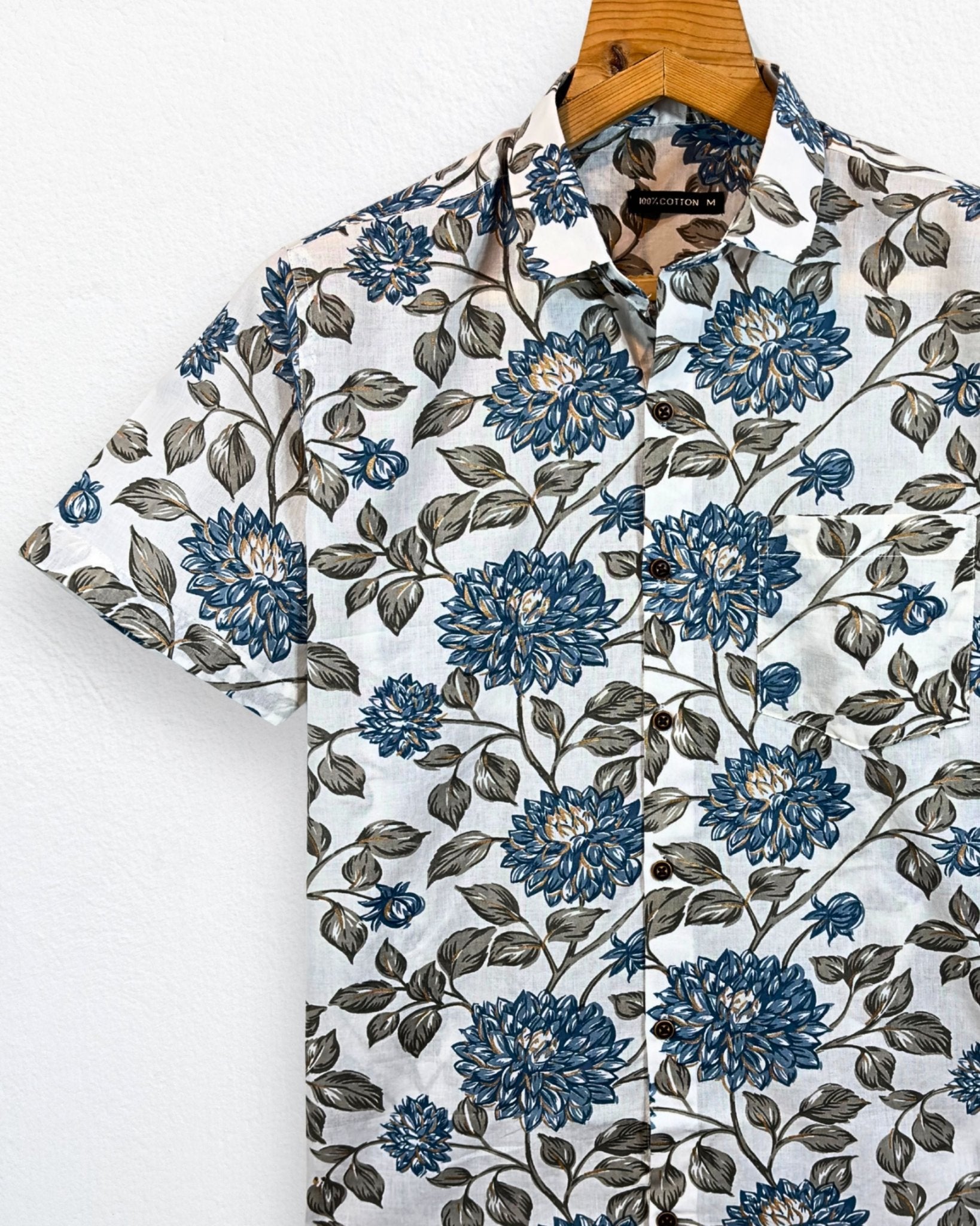 Blue Bloom – Half Sleeve Cotton Shirt - Jaipuri Crown
