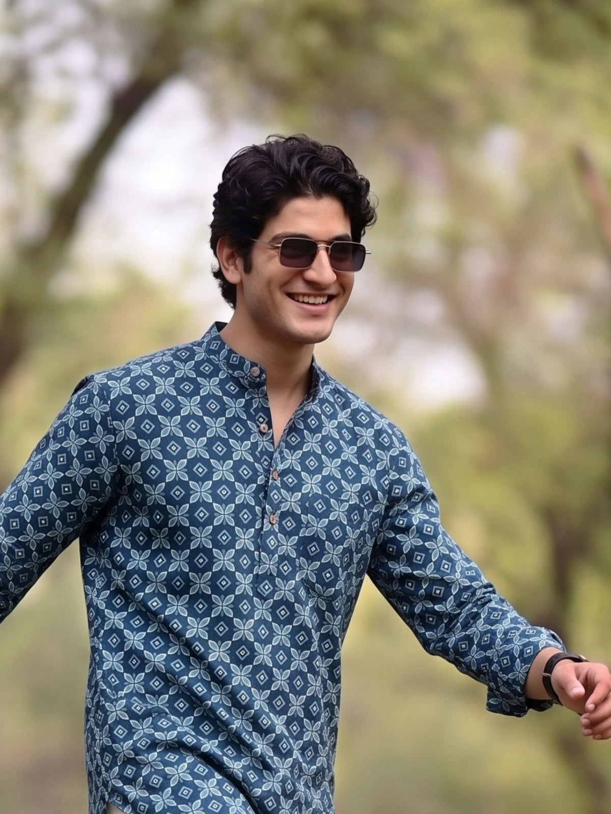 Blue Blossom – Printed Cotton Short Kurta - Jaipuri Crown