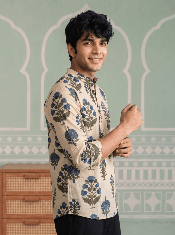 Blue Blossom – Printed Cotton Short Kurta - Jaipuri Crown