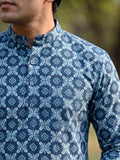 Blue Blossom – Printed Cotton Short Kurta - Jaipuri Crown