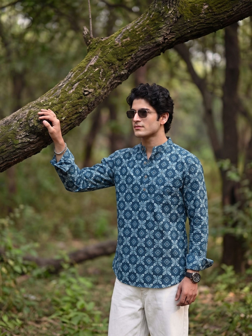 Blue Blossom – Printed Cotton Short Kurta - Jaipuri Crown