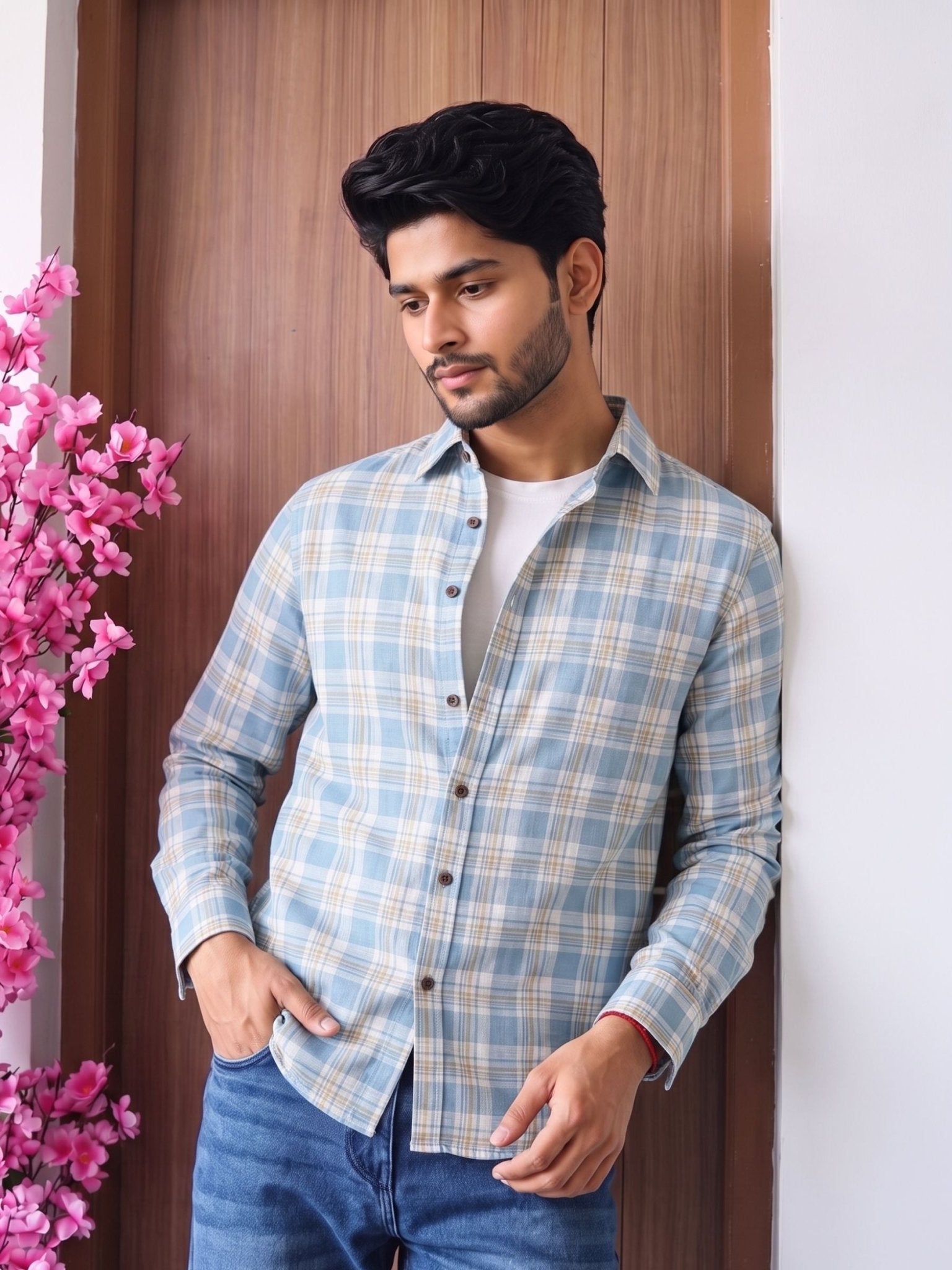 Blue Check – Printed Cotton Full Sleeve Shirt - Jaipuri Crown